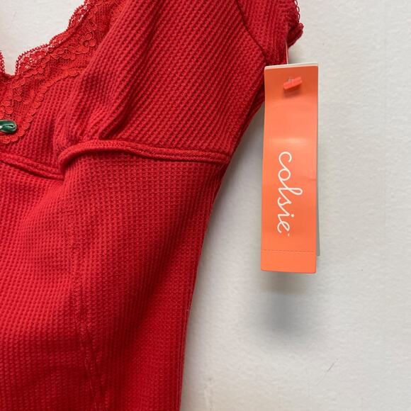 Colsie Women's Waffle Bodysuit Red Size Small - Picture 4 of 6